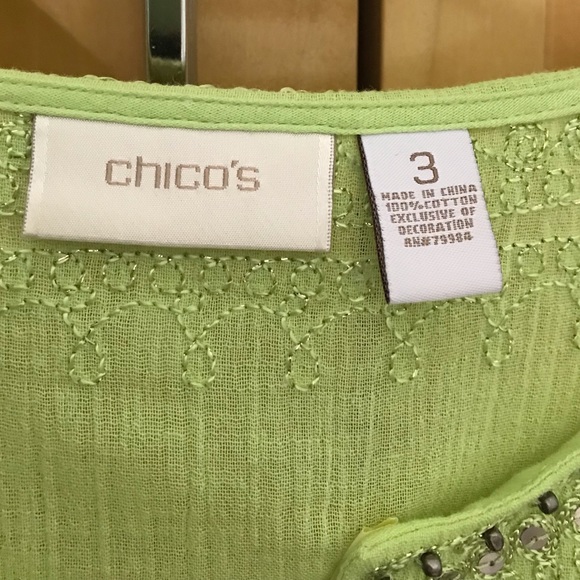 Chico’s Women’s Lime Green Embroidered Tunic Top - size 3 - Picture 3 of 7